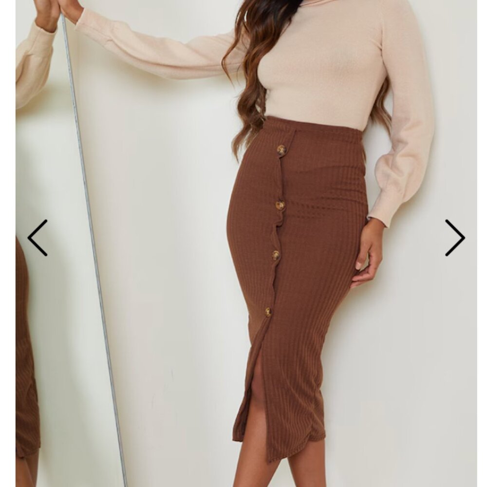 NastyGal Chocolate Textured Rib Button Front Midaxi Skirt NWOT